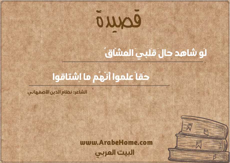 لَو شاهد حالَ قَلبيَ العشّاقُ
