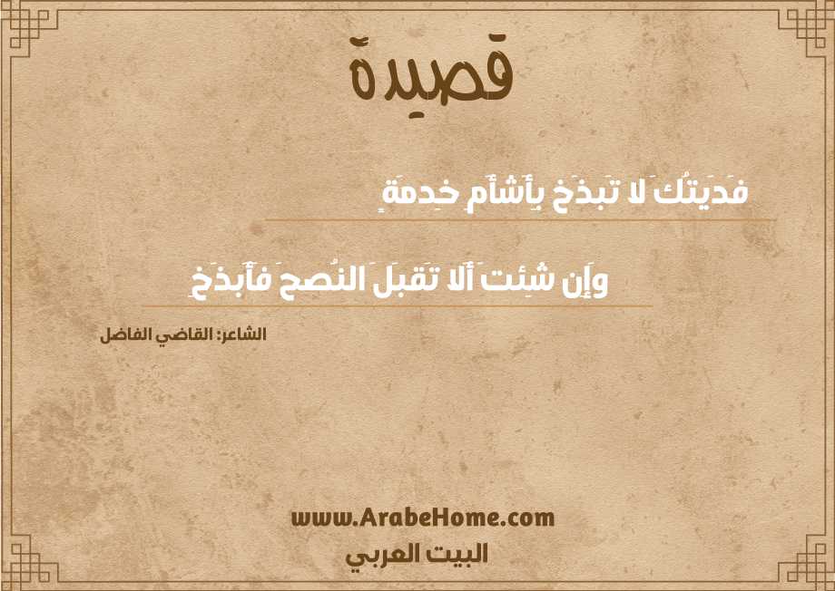 فَدَيتُكَ لا تَبذَخ بِأَشأَمِ خِدمَةٍ